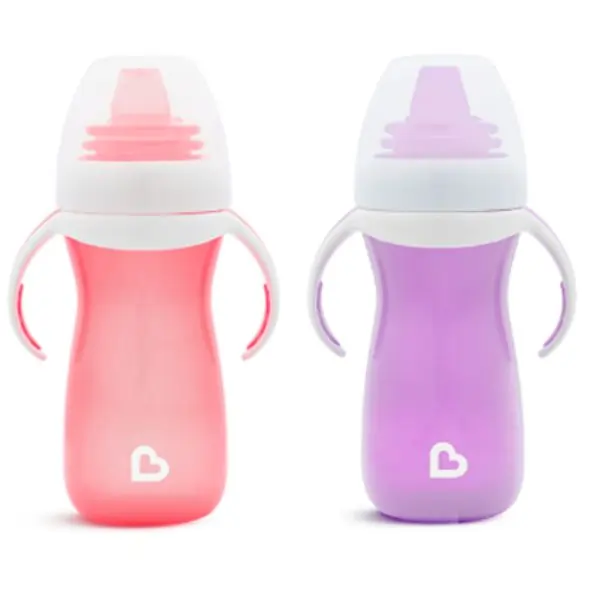Munchkin Gentle Transition Sippy Cups, 10oz, 2 Pack – Pink and Purple, Spill-Proof Trainer Cups for Babies and Toddlers