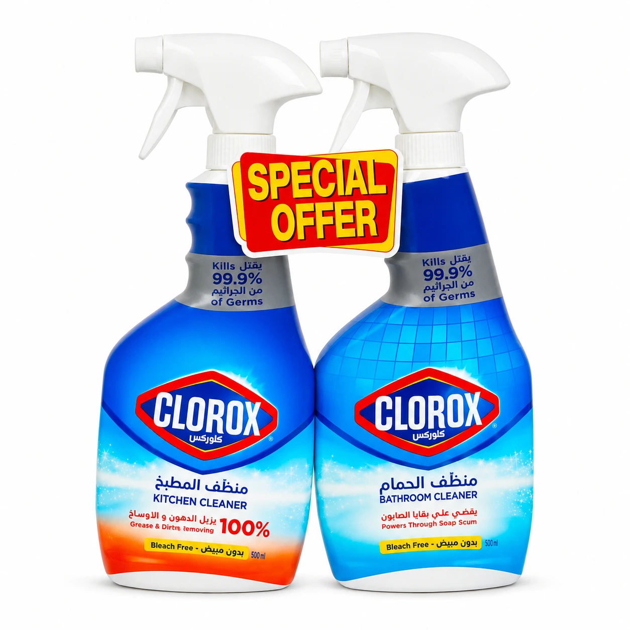 Clorox Kitchen Cleaner 500ml + Bathroom Cleaner 500ml Spray Bottle Combo, Bleach-Free Disinfectant Cleaner Pack(6ST/CTN)