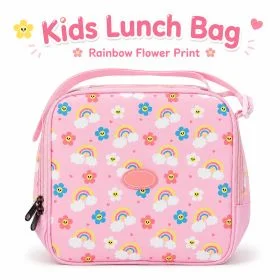 MOTARRO Kids Lunch Bag MX037-2, Insulated Thermal Meal Tote with Adjustable Shoulder Strap, 23 x 23 x 8 cm Pink Rainbow Flower Food Carrier for School Daycare Travel