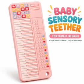 Pink Textured Sensory Baby Teether with Raised Ridges & Easy-Hold Design