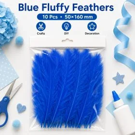 MOTARRO Blue Craft Feathers ME093, 10pcs Soft Natural Decorative Feathers, 50x160mm DIY Feather Pack for Wedding, School Projects & Home Décor