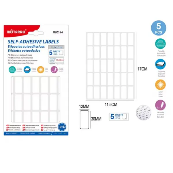 MOTARRO Adhesive Labels MU031-4 – Self Adhesive Stickers for Office, School & Home Use