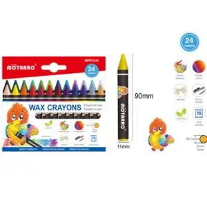MOTARRO Wax Crayons 24 Colors Set (MP012-24) – Non-Toxic, Smooth Coloring Crayons for Kids, Students & Artists – Vibrant School Art Supplies