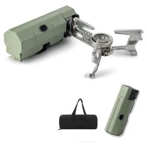 AL ARQAM Green Portable Camping Stove - Lightweight Butane & Propane Backpacking Stove with Carrying Case - Windproof Small Gas Burner for Hiking, Outdoor Cooking, Picnic & Survival