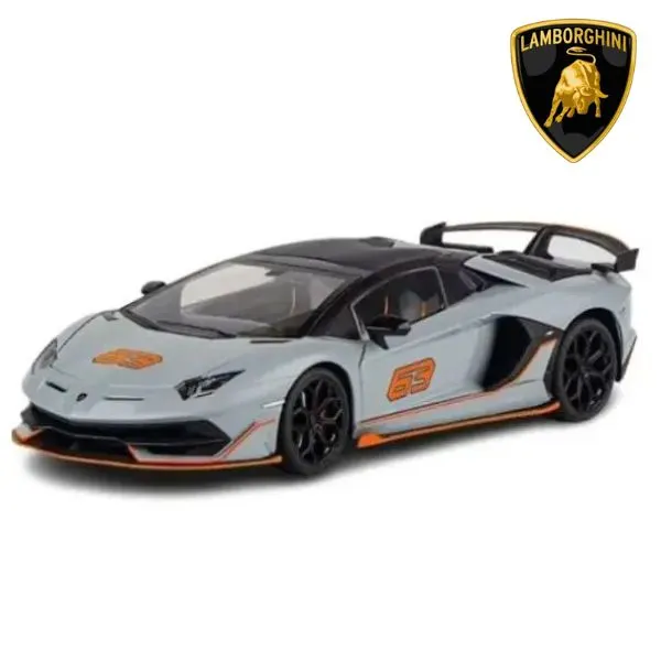 Lamborghini 1:24 Official Licensed Aventador SVJ 63 Roadster Scale Diecast Model Car – Alloy Metal Supercar Toy with Opening Doors, Sound & LED Lights (Gray)