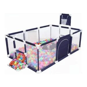 AL ARQAM Navy Blue Extra Large Baby Playpen for Toddlers – 180×120×62cm Safety Play Yard with Basketball Hoop & Soccer Net, Indoor & Outdoor Use