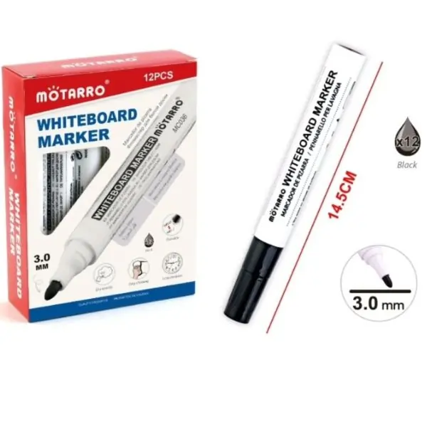 MOTARRO MC036-11 White Board Marker Set (Pack of 12), Low Odor Dry Erase Markers for Office, School & Home