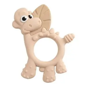 Bibado Dotty the Dinosaur Multi-Sensory Teether, Mouth Muscle Strengthening, Sensory Development, Easy Grip Design, 3 Months+, 9 x 3 cm - Fawn