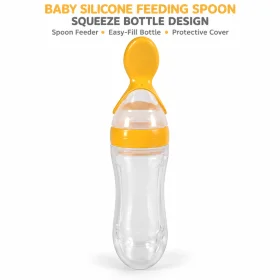 Baby Silicone Feeding Spoon with 90ml Squeeze Bottle – Orange