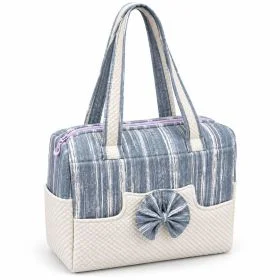 Mommy Diaper Bag with Bow Design, Quilted Pockets & Shoulder Handles – Blue