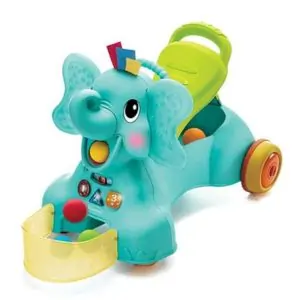 Infantino 3-In-1 Elephant Theme Manual Push Ride-On, Activity and Learning Fun, Interactive Music, Lights, 6 to 36 Months, L 65.8 x B 35.4 x H 39.5 cm - Sea Green