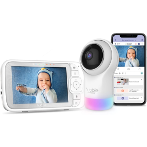 Hubble Nursery Pal Glow+ 5” HD Smart Baby Monitor with Parent Unit, 7-Colour Night Light, Sleep Trainer, Two-Way Talk, Motion & Sound Alerts, and Remote Viewing - White
