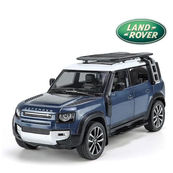 Land Rover 1:18 Official Licensed Range Rover Defender 110 Diecast Model Car – Alloy Metal SUV Collectible Toy with Opening Doors, Sound & Light for Kids & Adults (Blue)