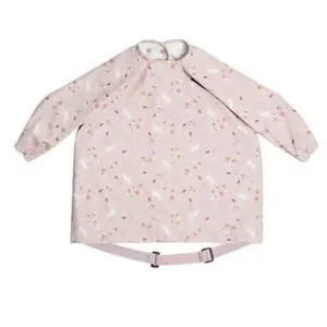 Bibado Long Sleeve Coverall Weaning Bib, Waterproof Protection, Soft Fabric, Vibrant Design, Botanical Bunnies Themed, 6 Months to 3 Years, 55 x 75 cm - Pink