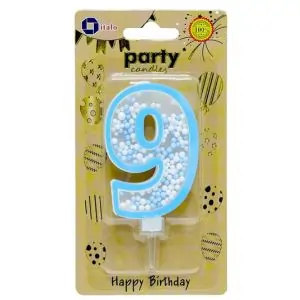 Italo 9th Birthday Vibrant Foam Ball Filled Candle – Attractive Cake Topper Number 9 Design for Kids Party