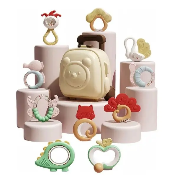 ALGO Soft Gel Toddler Sensory Teething Rattle Toy Set (10-Piece) | BPA-Free Baby Teethers for Soothing Comfort and Early Development