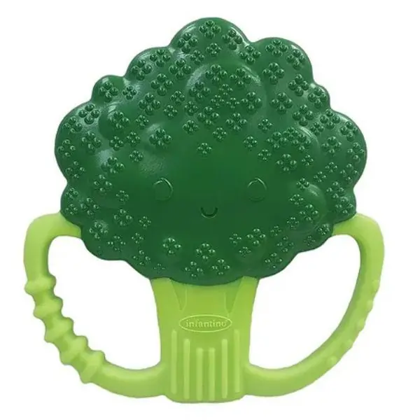 Infantino Lil' Nibbles Textured Silicone Baby Teether, Sensory Exploration, Teething Relief, Easy to Hold Handles, Broccoli, 0 Months+, 9.27 x 1.9 x 9.19 cm - Green