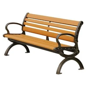 AL ARQAM 150CM Outdoor Bench with Cast Iron Frame & Wooden Seat – Durable Patio Garden Seating with Back Reinforcement