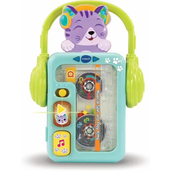 VTech Musical Spin and Play Kitty VT80-561003 - Retro Music Player Toy with Earphones & Melodies, 9-24 Months