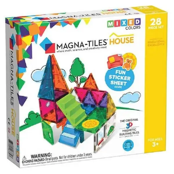 MAGNA-TILES House 28-Piece Magnetic Building Set, Colorful STEM Construction Tiles for Kids, Creative Play House Toy, Non-Toxic & Durable, Ages 3+