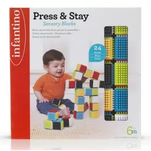 Infantino Press Stay Sensory Blocks for Baby, Building Set, Encourages Imagination, High Contrast Colors, 6 Months+ - 24 Pieces