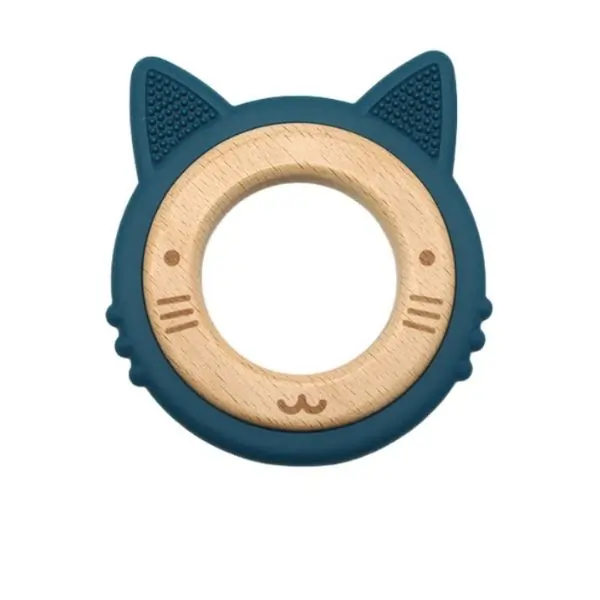 ALGO Wooden Baby Teether Cat Design – Natural Teething Toy for Babies, Safe & Non-Toxic