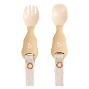 Bibado - Handi Cutlery Set (Fawn) - Toddler Cutlery Weaning Set - Baby Spoons & Forks - Use with Coverall Bibs - Detachable Straps - Dishwasher Safe, BPA Free - Baby Essentials - 6 Months to 24 Months