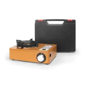 AL ARQAM Brown Portable Camping Stove – Single Burner Butane Gas Stove with Carrying Case for Outdoor & Emergency Cooking