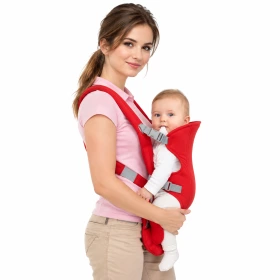 Adjustable Front Baby Carrier, Baby Wearing Carrier with Shoulder Straps, Side Buckles & Upper Support Panel, Infant Front Carry Carrier, Red