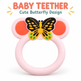 Baby Teether Toy, Cute Ladybug Design Easy-Grip Teething Toy for Babies, White Orange Infant Teether