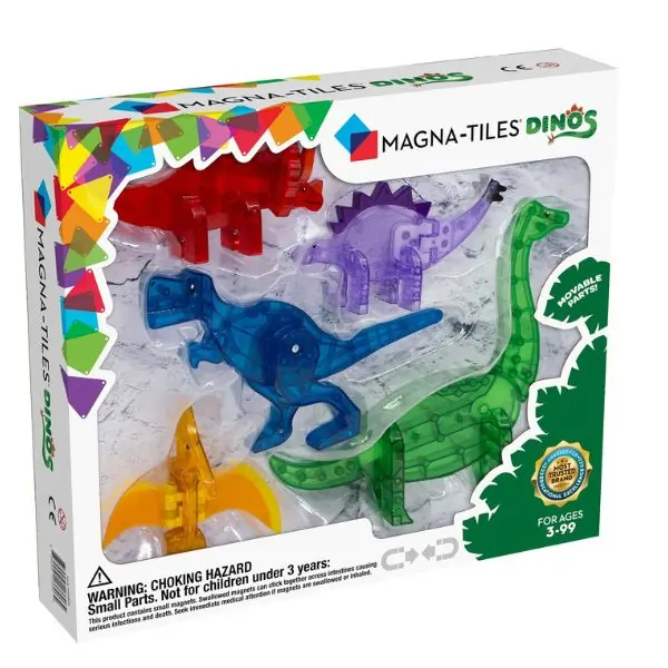 MAGNA-TILES Dinos 5-Piece Magnetic Building Set for Kids, Dinosaur-Themed STEM Construction Toy, Creative & Educational, Non-Toxic, Ages 3+