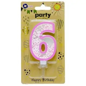 Italo Number 6 Birthday Candle with Foam Balls, Beautiful Party Cake Decoration, Boys & Girls Celebration Accessory