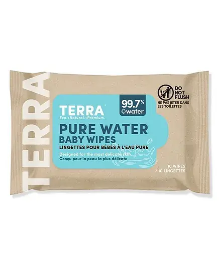 Terra Bamboo Baby Wipes 99.7% Pure New Zealand Water, 100% Biodegradable Bamboo Fiber, 0% Plastic, For Sensitive Skin, Unwanted Ingredients, 0 Months + - 10 Pieces