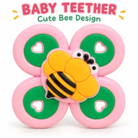 Baby Teether Toy, Pink Green Bee Design Easy-Grip Teething Toy for Babies, Cute Infant Teether