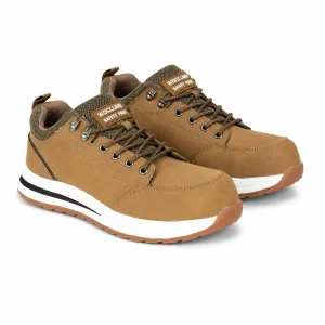 Workland SBP Low Ankle Shoes for Men, Non-Metal Steel Toe, Slip Resistant Protective Work Shoes, Tan