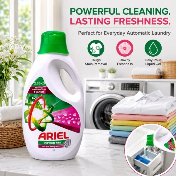 Ariel Power Gel Liquid Laundry Detergent 2.35kg with Downy Freshness  – Automatic Washing Machine Gel, Tough Stain Removal in 1 Wash (4PC/CTN)