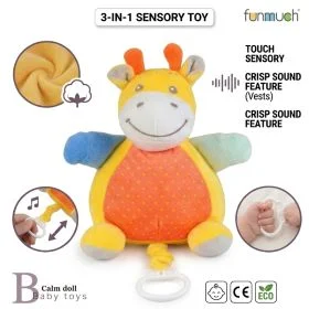 funmuch Baby Musical Giraffe Plush – Pull-and-Release Music Toy for Sensory Development, Soft Drag-to-Sound Giraffe for Stroller & Crib, Washable Polyester & ABS, 0 Months+