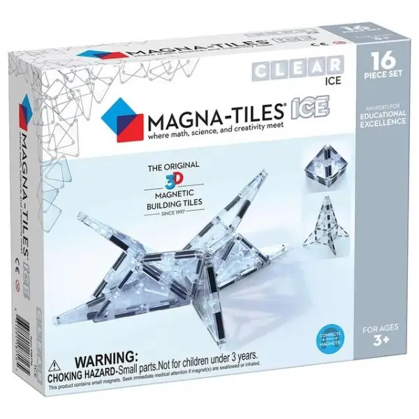 MAGNA-TILES Ice Series 16-Piece Magnetic Building Set - Develops Math & Science Skills, Ages 3+, Clear Colorless Tiles for Creative Play
