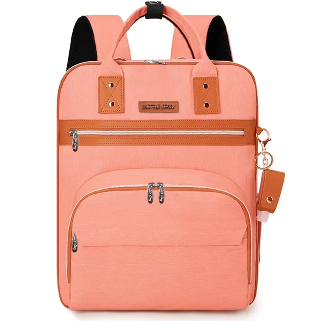 Little Story - Pink 2-in-1 Diaper Backpack with Keychain & Hooks