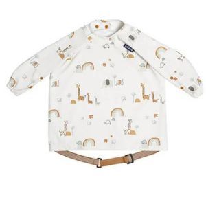 Bibado Long Sleeve Coverall Weaning Bib, Waterproof Protection, Soft Fabric, Vibrant Design, Serengeti Spaghetti Themed, 6 Months to 3 Years, 55 x 75 cm - White