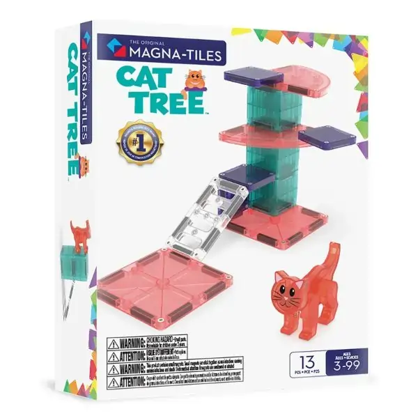 MAGNA-TILES Cat Tree 13-Piece Magnetic Building Tiles Set – STEM Construction Toy with Cat Figures for Kids Ages 3+