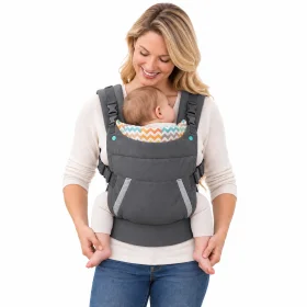 Adjustable Baby Carrier with Removable Hood, Padded Shoulder Straps, Waist Belt & Front Pocket, Front Baby Wearing Carrier for Infants, Grey