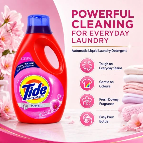 Tide Automatic Liquid Laundry Detergent 2.25kg with Downy Freshness  – Tough on Stains, Gentle on Colours, Liquid Detergent for Automatic Washing Machines (4PC/CTN)