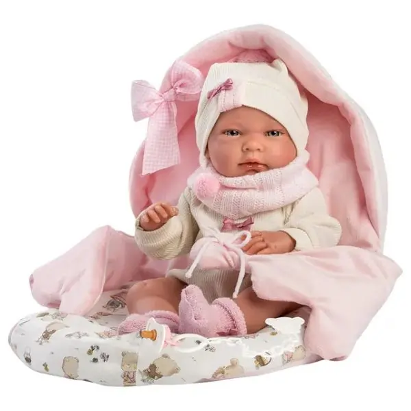 Llorens Nica Baby Doll with Pink Bag – 40 cm Lifelike Collectible Doll for Girls, Gift & Play Ages 3+