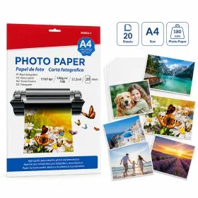 MOTARRO A4 Photo Paper MU004-1, 180 GSM, 20 Sheets, Inkjet Printing Paper for Photos, Albums, Crafts, Posters, Presentations & School Projects