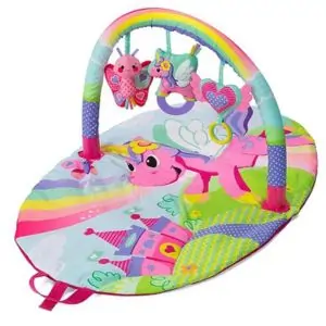 Infantino Sparkle Spiral Activity Gym Pink, Unicorn Playmat with Teether & Toys, Foldable & Portable, 0M+
