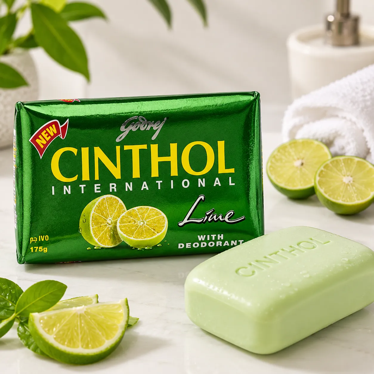 Cinthol Lime Bath Soap 175g x 48 Pcs Carton, 99.9% Germ Protection Lime Fragrance Soap