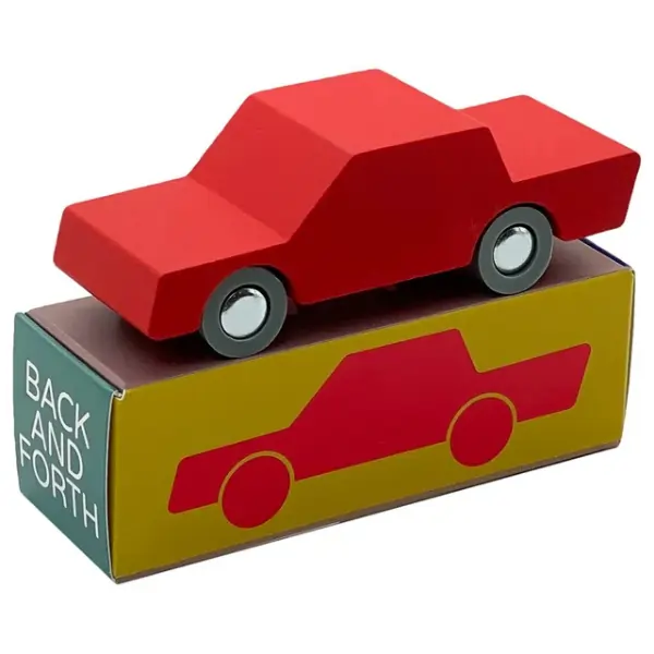 Waytoplay Back and Forth Car – Rustic Red Wooden Toy Car for Kids Compatible with Waytoplay Road Sets | Montessori Toddler Toy