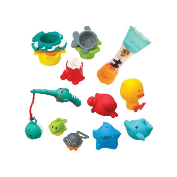 Infantino Splish & Splash Bath Set - Multicolor 17pc Play Fishing, Stacking Cups, Squirters