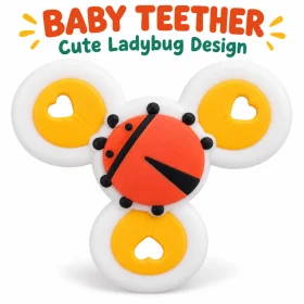 Baby Teether Toy, Cute Ladybug Design Easy-Grip Teething Toy for Babies, White Orange Infant Teether